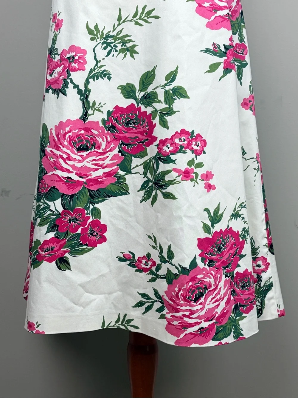 Carolina‎ Herrera Floral Rose Print Midi Skirt Sz 12 White Pink Made Italy